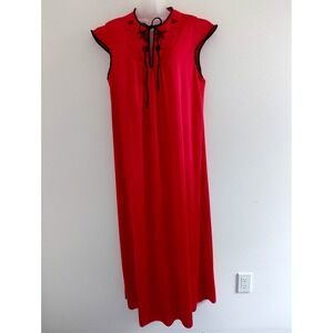 VTG Correlations Nightgown MEDIUM Asian Red Nylon Maxi Dress 70s Satin Boho Chic